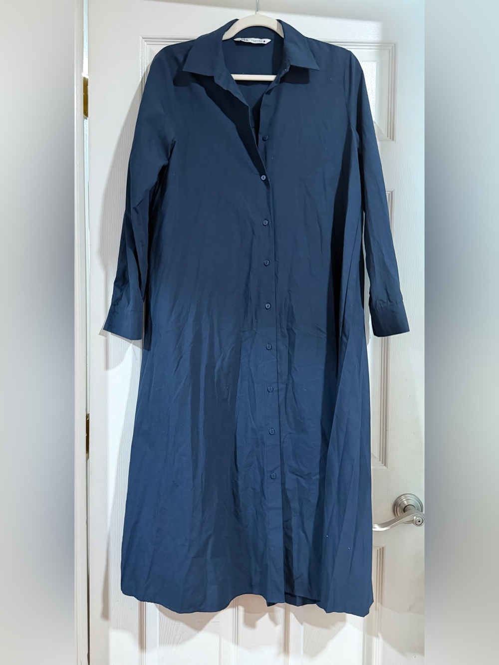 Zara M shirt dress classic navy blue back pleated .long sleeved